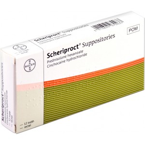 Scheriproct Prednisolone and Cinchocaine 12 Suppositories for haemorrhoids