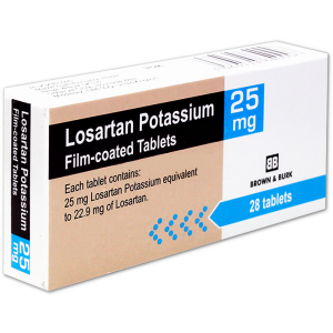 Losartan potassium 25mg 28 film-coated tablets for high blood pressure