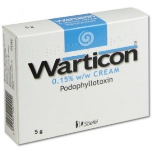 Warticon 0.15% podophyllotoxin 5g cream treatment for genital warts